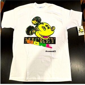 Vintage NEW Mickey Mouse Brunswick Mickey Bowl Shirt White Neon Womens Size XL